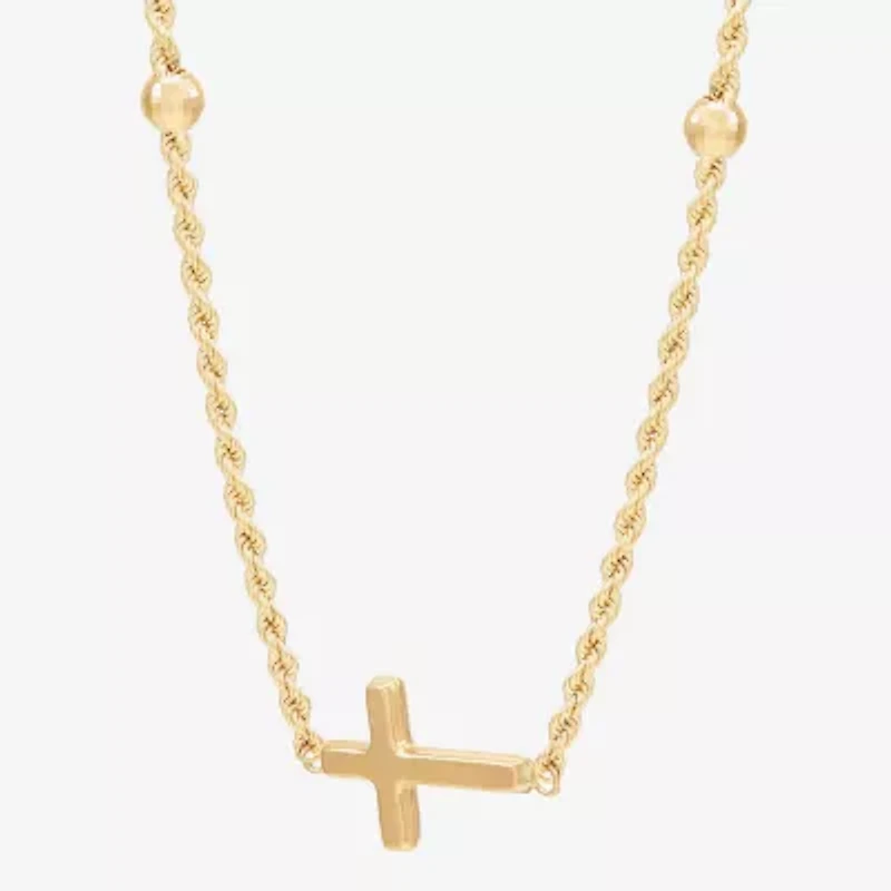 Sideways Womens 10K Gold Cross 18 Inch Pendant Necklace