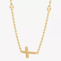 Sideways Womens 10K Gold Cross 18 Inch Pendant Necklace