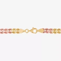 Womens 10K Tri-Color Gold 7.5 Inch Hollow Rope Butterfly Chain Bracelet
