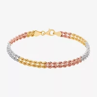 Womens 10K Tri-Color Gold 7.5 Inch Hollow Rope Butterfly Chain Bracelet