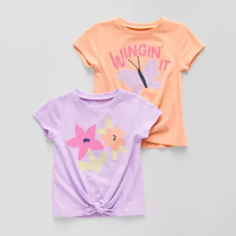 Okie Dokie Toddler & Little Girls Round Neck Short Sleeve Regular Fit 2-pc. Graphic T-Shirt