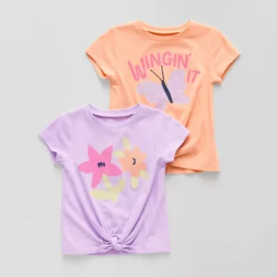 Okie Dokie Toddler & Little Girls Round Neck Short Sleeve Regular Fit 2-pc. Graphic T-Shirt
