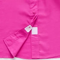 St. John's Bay Womens Hidden Access Opening Y Neck Long Sleeve Cuffed Sleeve Regular Fit Plus Button-Down Shirt