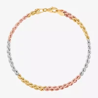 Womens 10K Tri-Color Gold 7.5 Inch Hollow Rope Butterfly Chain Bracelet