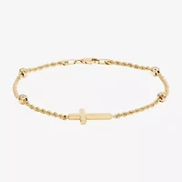 Womens 10K Gold Hollow Cross 7.5 Inch Link Bracelet