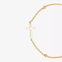 Womens 10K Gold Hollow Cross 7.5 Inch Link Bracelet