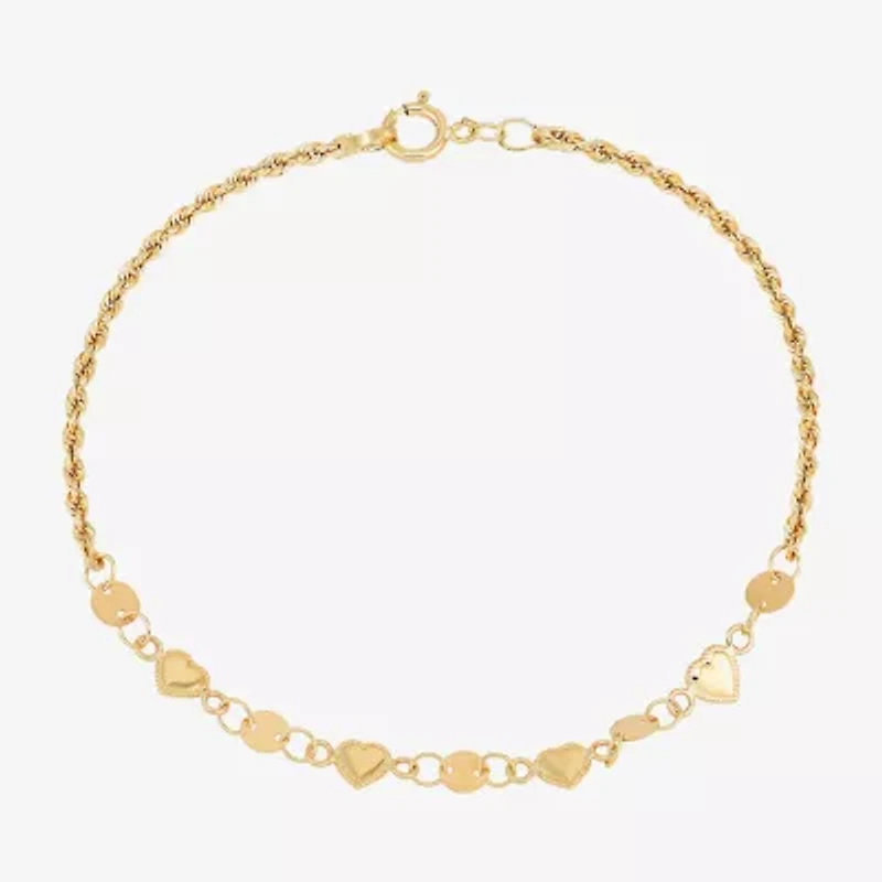 Womens 14K Gold Hollow Heart 7 Inch Link Bracelet