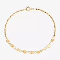 Womens 14K Gold Hollow Heart 7 Inch Link Bracelet