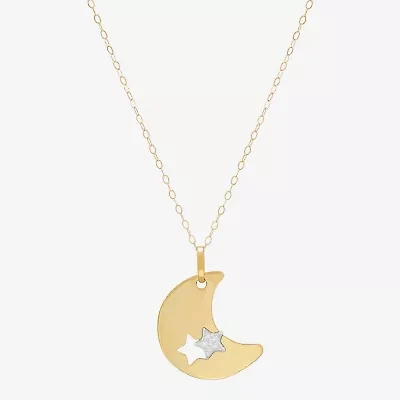 Womens 10K Two Tone Gold Moon Star 18 Inch Pendant Necklace