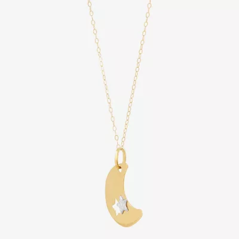 Womens 10K Two Tone Gold Moon Star 18 Inch Pendant Necklace