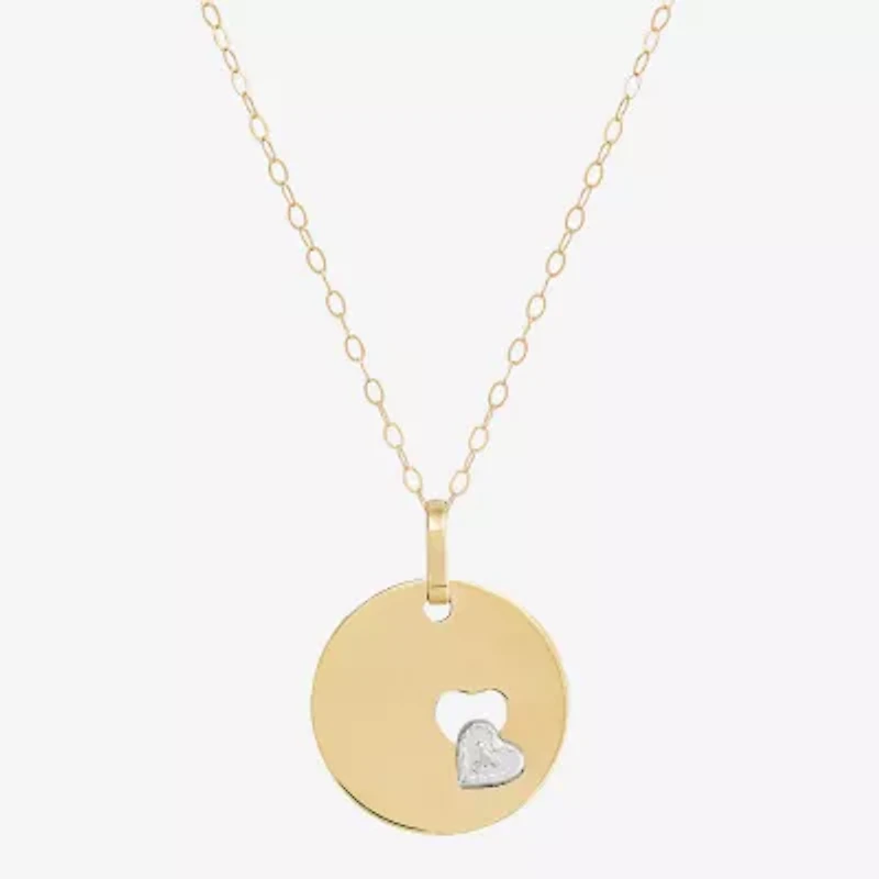Womens 10K Two Tone Gold Circle Heart 18 Inch Pendant Necklace