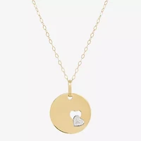 Womens 10K Two Tone Gold Circle Heart 18 Inch Pendant Necklace