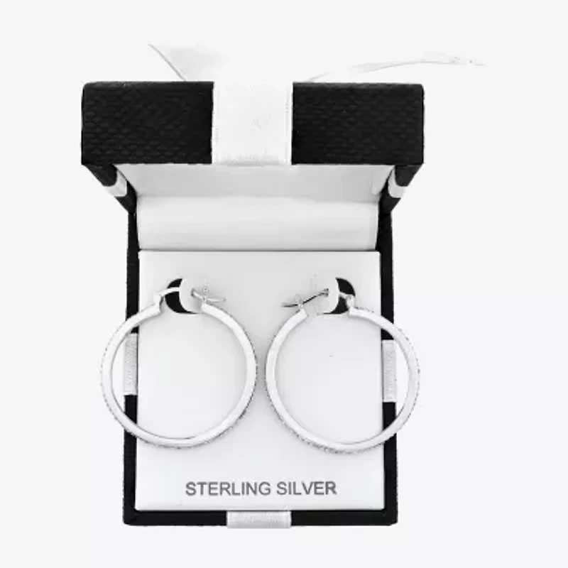 Womens White Crystal Sterling Silver 31.8mm Hoop Earrings