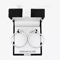 Womens White Crystal Sterling Silver 31.8mm Hoop Earrings