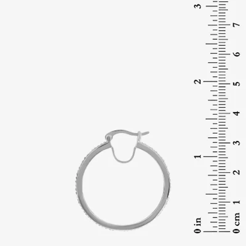 Womens White Crystal Sterling Silver 31.8mm Hoop Earrings