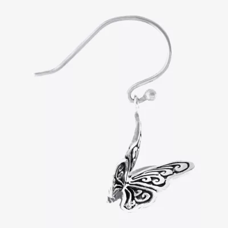 Bali Inspired Womens Sterling Silver Butterfly Drop Earrings
