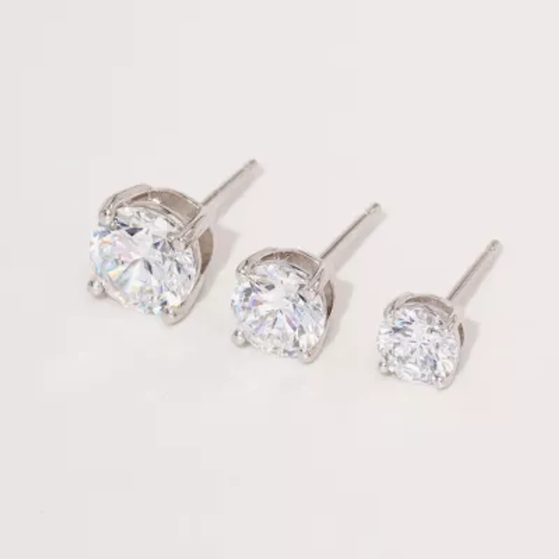 Diamonart Womens Cubic Zirconia Sterling Silver Round 3 Pair Earring Set