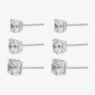 Diamonart Womens Cubic Zirconia Sterling Silver Round 3 Pair Earring Set