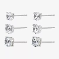 Diamonart Womens Cubic Zirconia Sterling Silver Round 3 Pair Earring Set