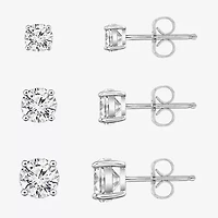 Diamonart Womens Cubic Zirconia Sterling Silver Round 3 Pair Earring Set