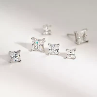 Diamonart Womens Cubic Zirconia Sterling Silver Square 3 Pair Earring Set