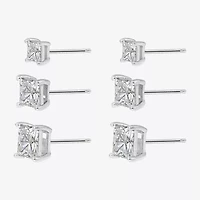 Diamonart Womens Cubic Zirconia Sterling Silver Square 3 Pair Earring Set