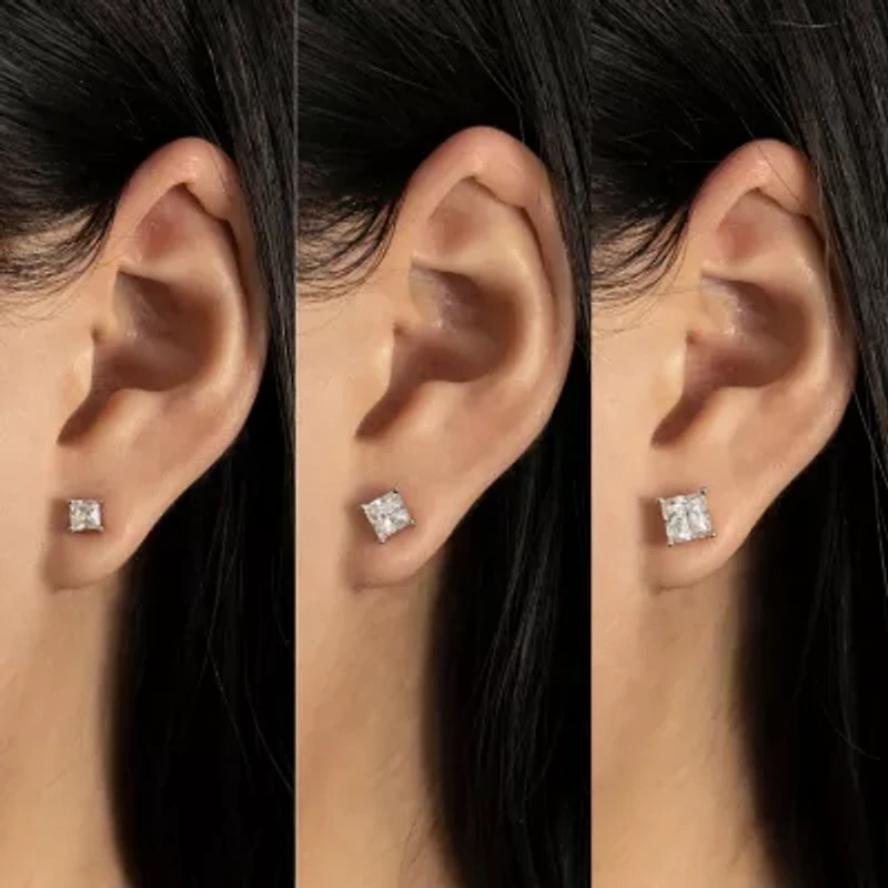 Diamonart Womens Cubic Zirconia Sterling Silver Square 3 Pair Earring Set