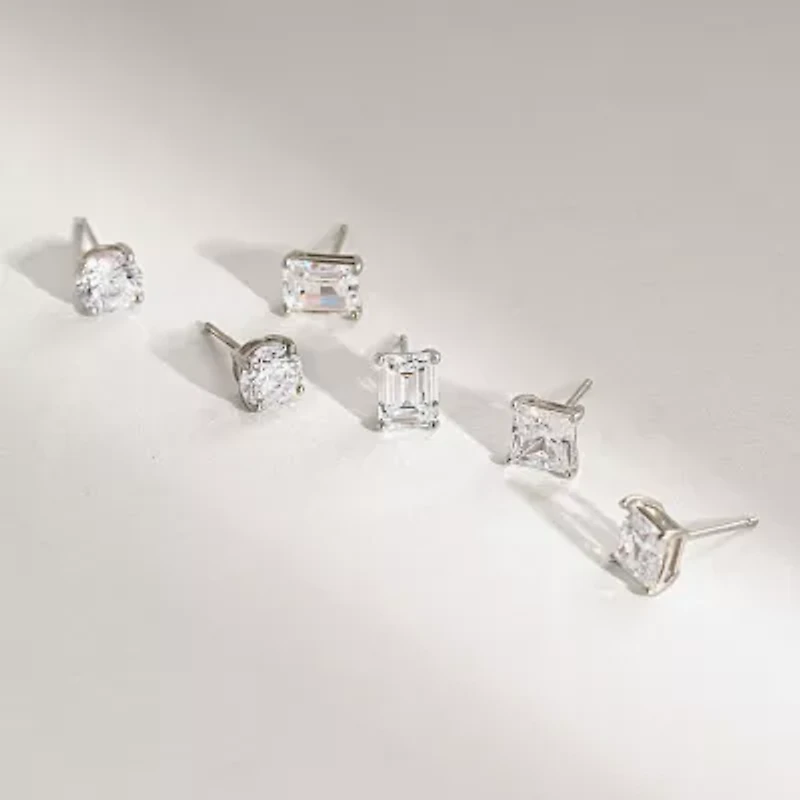 Diamonart Womens Cubic Zirconia Sterling Silver 3 Pair Earring Set