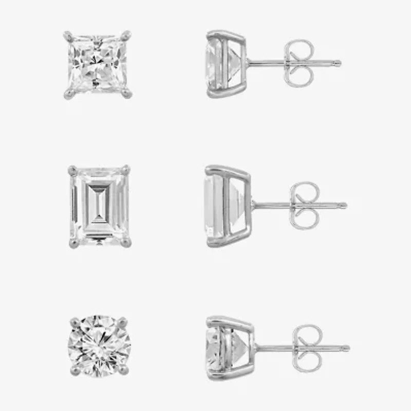 Diamonart Womens Cubic Zirconia Sterling Silver 3 Pair Earring Set