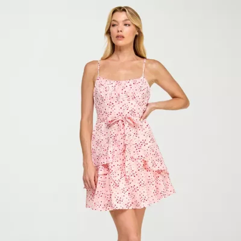 Trixxi Womens Juniors Sleeveless Hearts Fit + Flare Dress