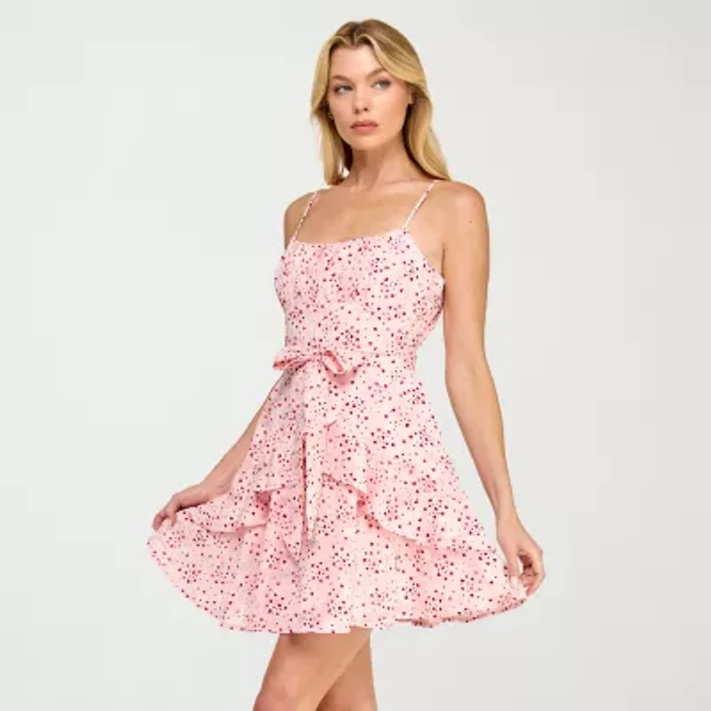 Trixxi Womens Juniors Sleeveless Hearts Fit + Flare Dress