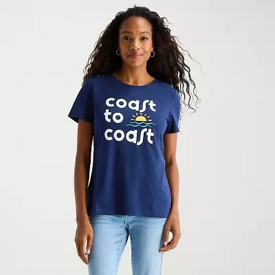 St. John's Bay Womens Tall Crew Neck Short Sleeve Regular Fit Graphic T-Shirt