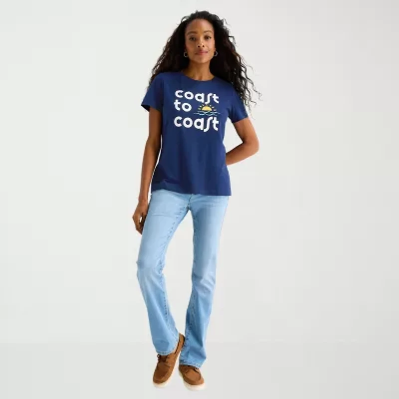 St. John's Bay Womens Tall Crew Neck Short Sleeve Regular Fit Graphic T-Shirt