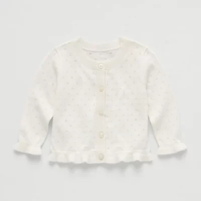 Okie Dokie Baby Girls Crew Neck Long Sleeve Button Cardigan