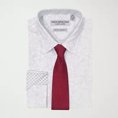 Nick Graham Mens Button Down Collar Long Sleeve Shirt + Tie Set Fitted