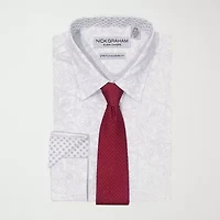 Nick Graham Mens Button Down Collar Long Sleeve Shirt + Tie Set Fitted