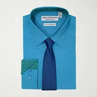 Nick Graham Mens Point Collar Long Sleeve Shirt + Tie Set Fitted