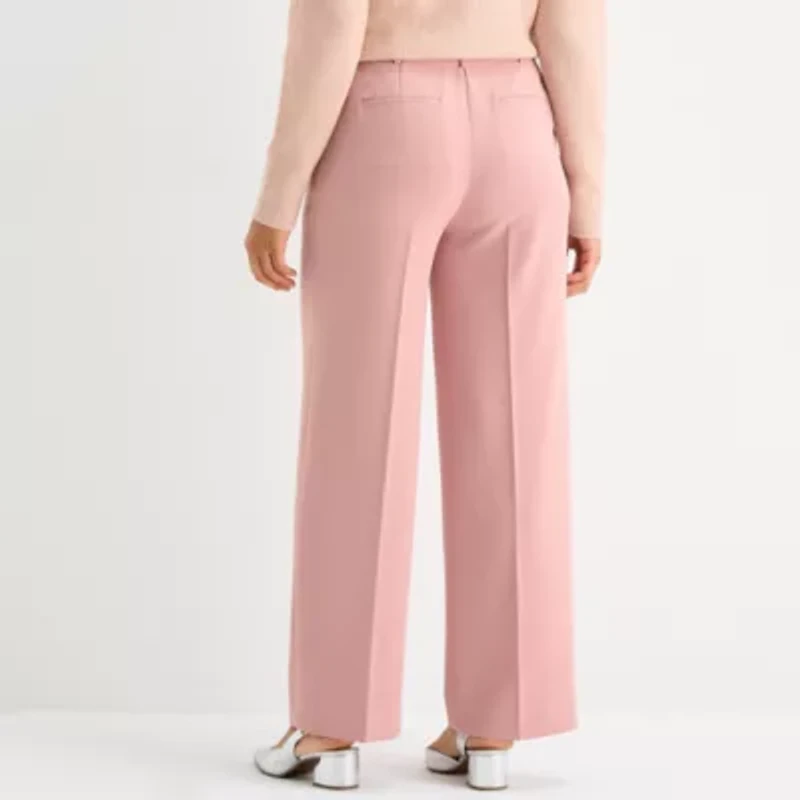 Liz Claiborne Womens Petite Wide Leg Mid Rise Trouser