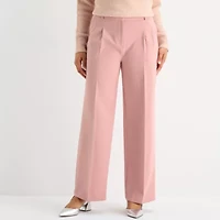 Liz Claiborne Womens Petite Wide Leg Mid Rise Trouser