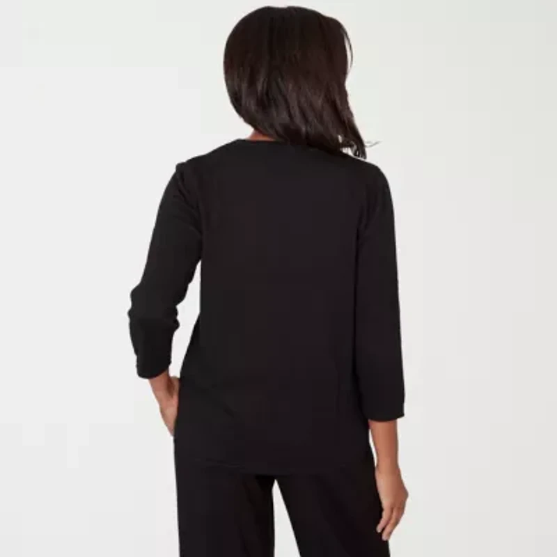 Alfred Dunner Barcelona Womens Crew Neck 3/4 Sleeve Pullover Sweater