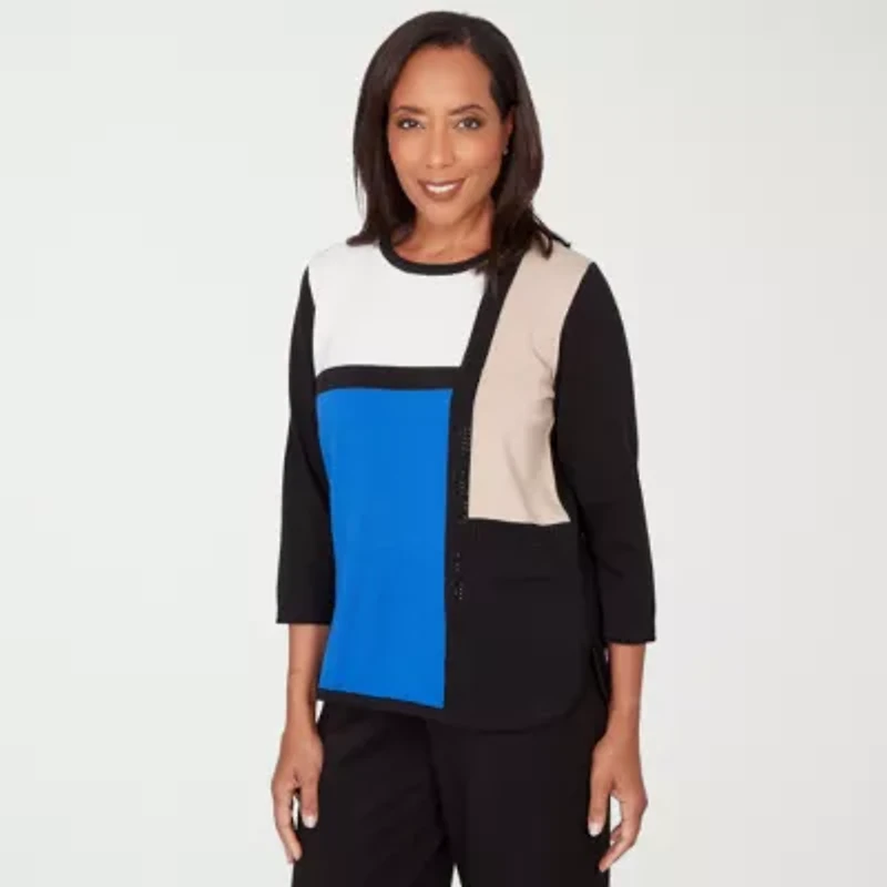 Alfred Dunner Barcelona Womens Crew Neck 3/4 Sleeve Pullover Sweater