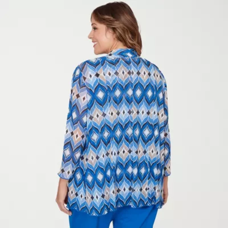 Alfred Dunner Barcelona Womens Plus Round Neck 3/4 Sleeve Layered Top