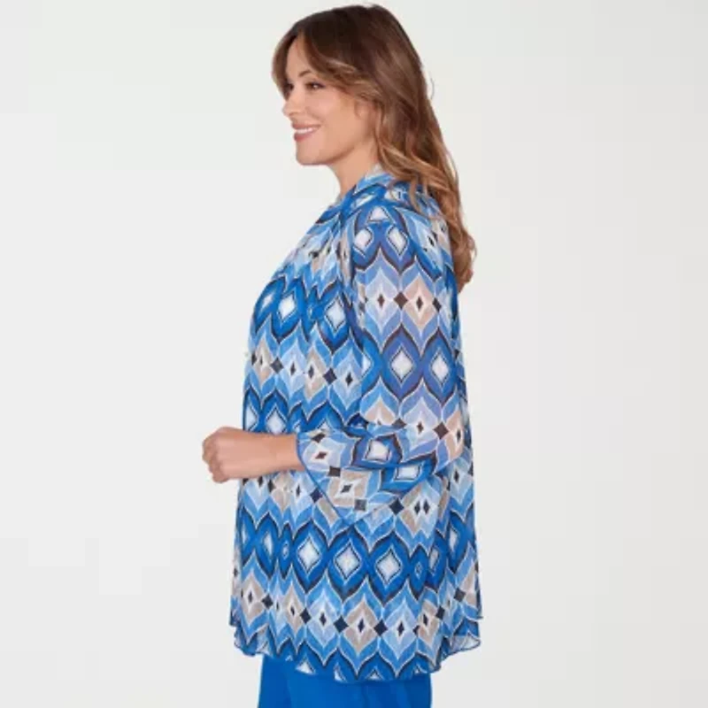 Alfred Dunner Barcelona Womens Plus Round Neck 3/4 Sleeve Layered Top