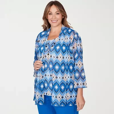 Alfred Dunner Barcelona Womens Plus Round Neck 3/4 Sleeve Layered Top