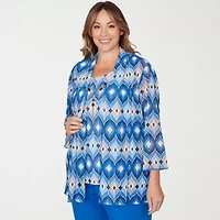 Alfred Dunner Barcelona Womens Plus Round Neck 3/4 Sleeve Layered Top