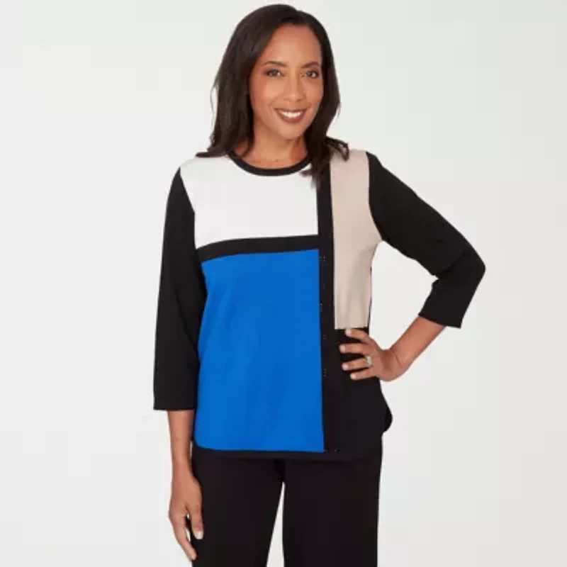 Alfred Dunner Plus Barcelona Womens Crew Neck 3/4 Sleeve Pullover Sweater
