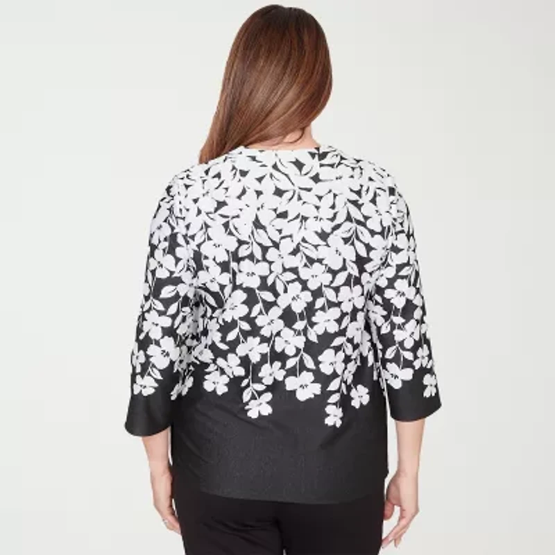 Alfred Dunner Barcelona Womens Plus 3/4 Sleeve Layered Top