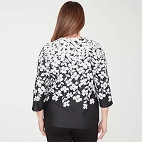 Alfred Dunner Barcelona Womens Plus 3/4 Sleeve Layered Top