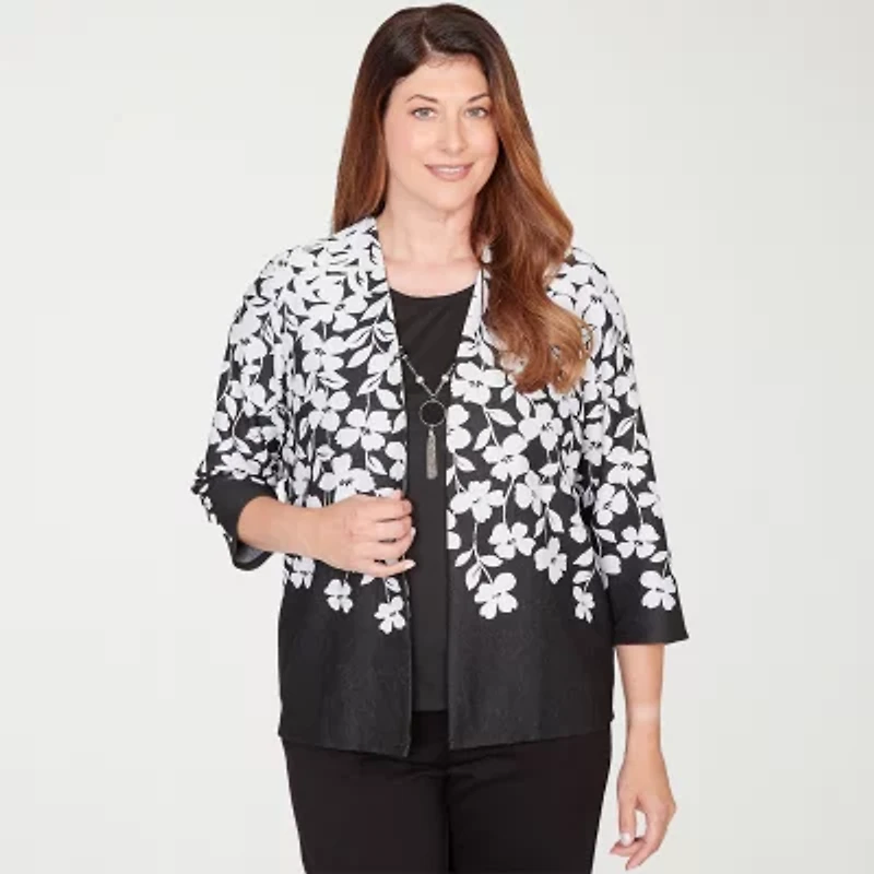 Alfred Dunner Barcelona Womens Plus 3/4 Sleeve Layered Top