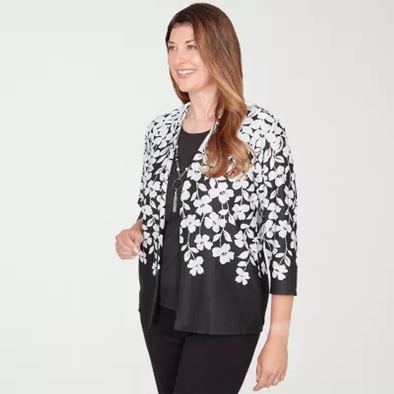 Alfred Dunner Barcelona Womens Plus 3/4 Sleeve Layered Top